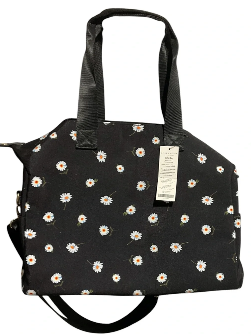 NWT Alice + Olivia Black Daisy Print Weekender Duffel Bag